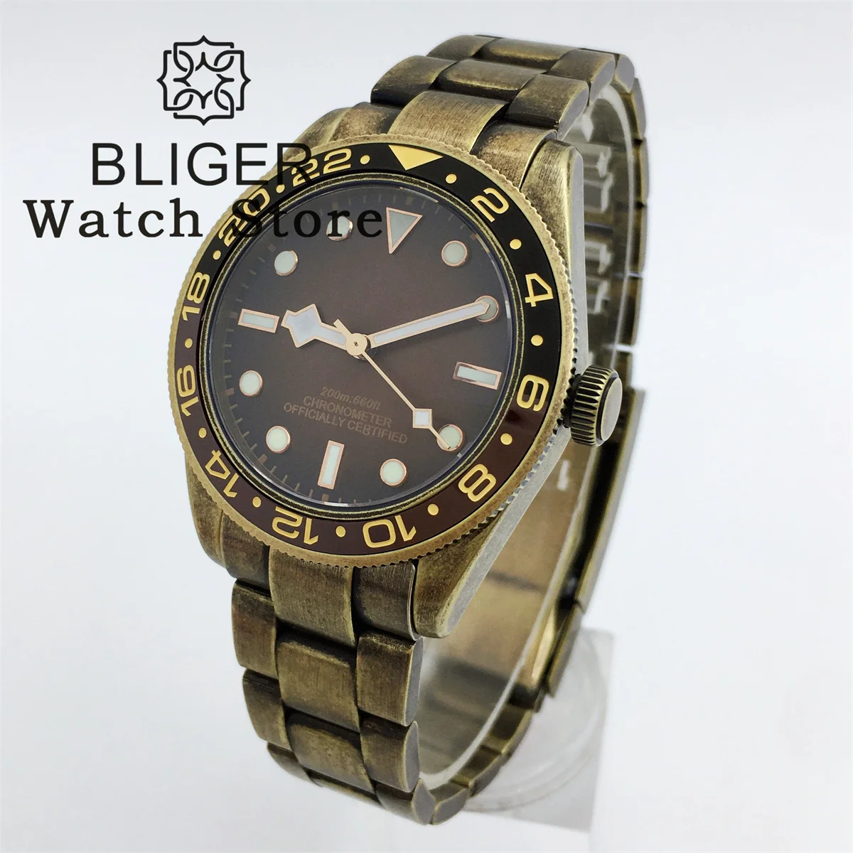 BLIGER 39mm Bronze BB58 NH35A PT5000 Automatic Mechanical Men Watches Dome Sapphire Glass Bronze Dial Luminous Deepwaterproof