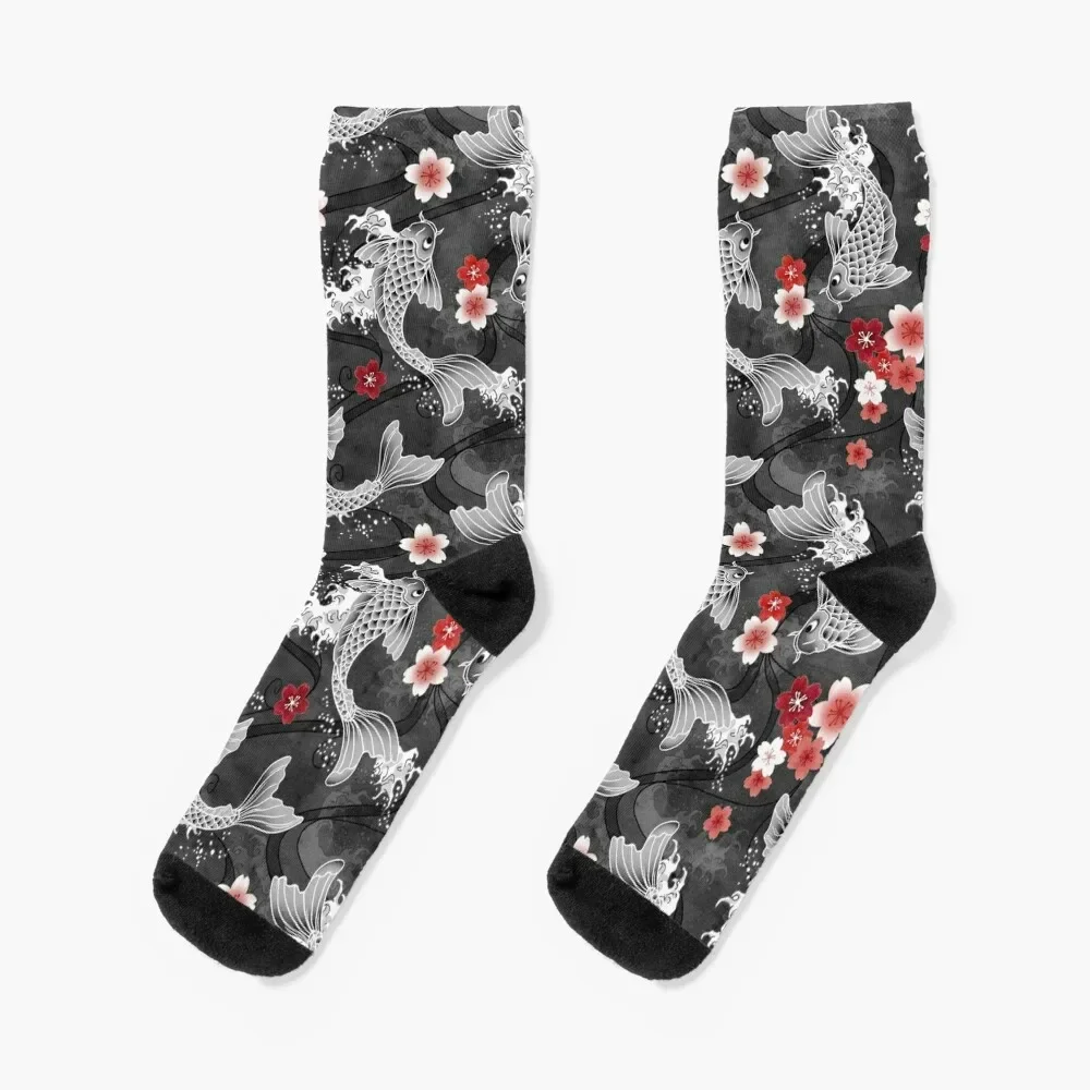 

Koi sakura blossom in black Socks man Stockings custom Socks Female Men's