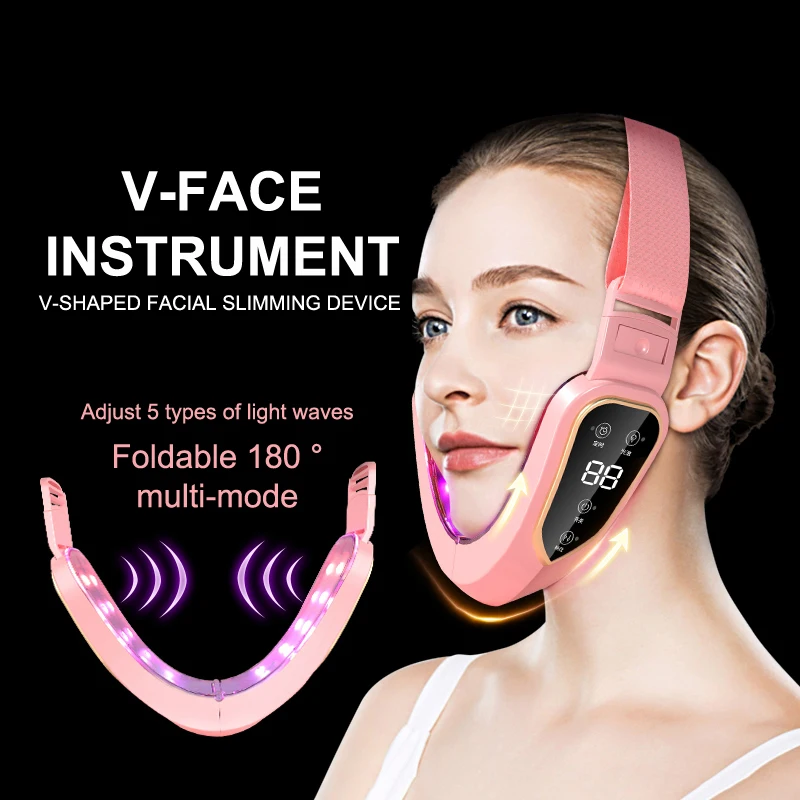 ไฟฟ้า V-face Face Lift อุปกรณ์ LED Photon Therapy Microcurrent กระชับผิว Double Chin Remover EMS Face Slimming Massager