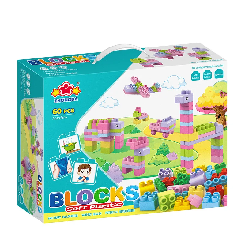 Boîte cadeau de jouets d'apprentissage en plastique souple, blocs de construction, cadeau, 0-3 ans, 527551, 40 pièces, 60 pièces