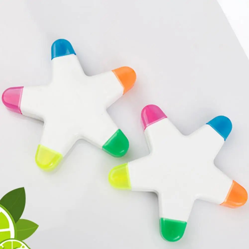 Highlighter Pen Star Shape Ink Smooth Flow Bright Color Painting Pen Underlining Note-taking 5 Colors Highlighter Marker