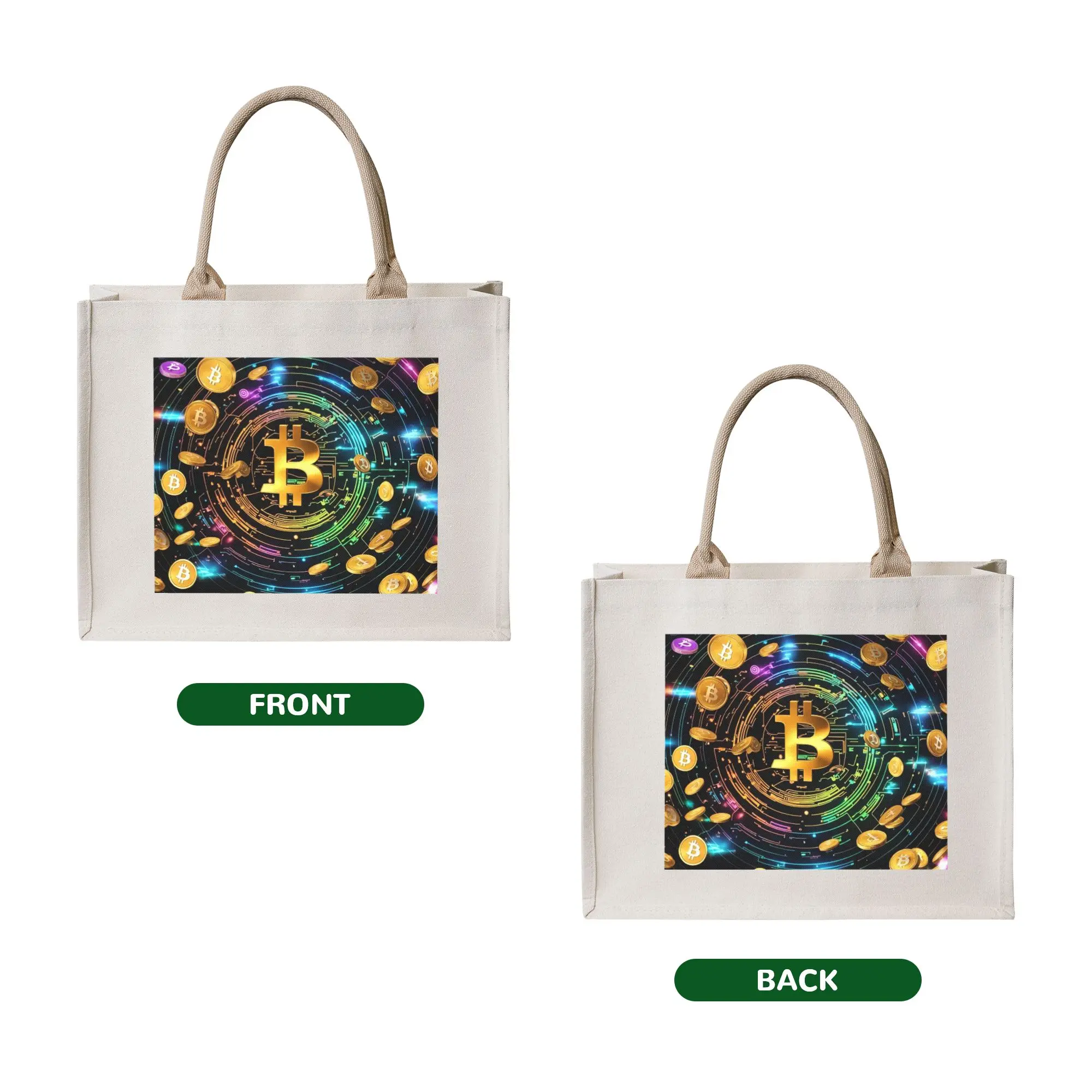 Crypto Virtual Currency Bitcoin  Groceries Shopping Bag Custom Shopper Tote Shoulder Bags Big Capacity Portable  Handbag