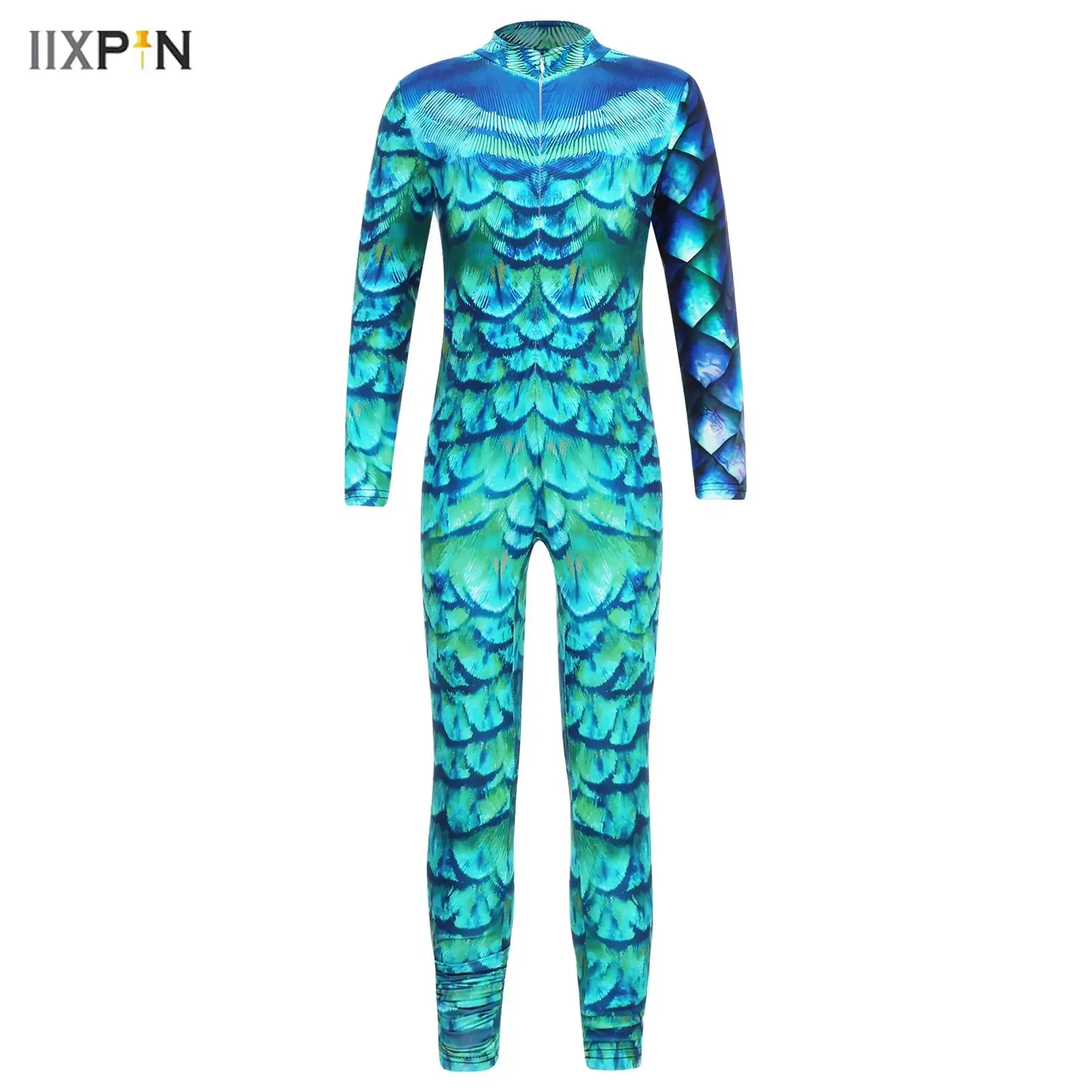 

Kids Girls Print One-piece Jumpsuit Swimwear Halloween Cosplay Costume Long Sleeve Slim Zipper Rompers Gymnastics Sport Leotard
