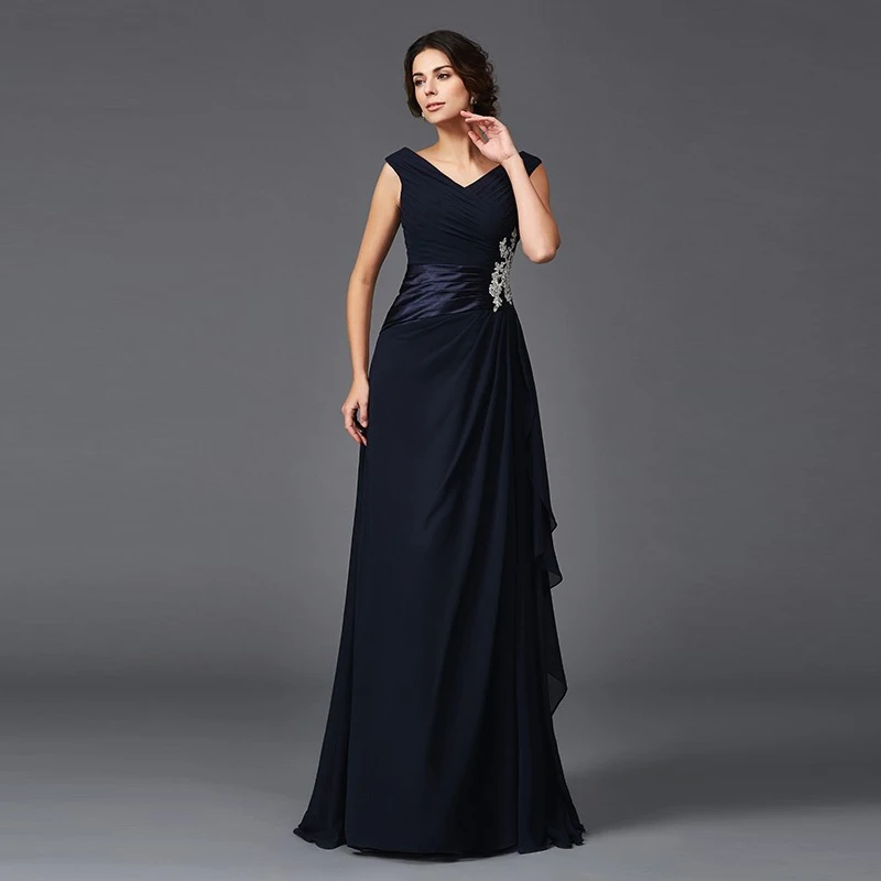 

Mother of The Bride Dresses Vestido De Noiva Full Length V Neck Sleeveless Appliqued Ruffles Wedding Party Gown Свадебное платье