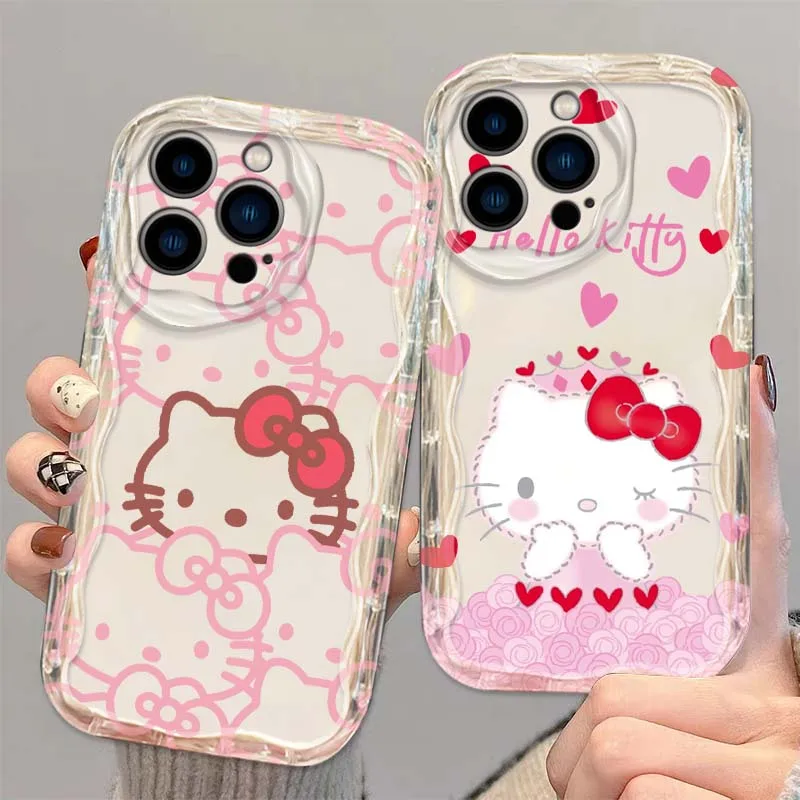 

Sanrio Cute Art Hello Kitty For Apple iPhone 16 16E 15 14 13 12 11 XR XS X Pro Max Plus Wave Oil Cover Soft Funda Phone Case