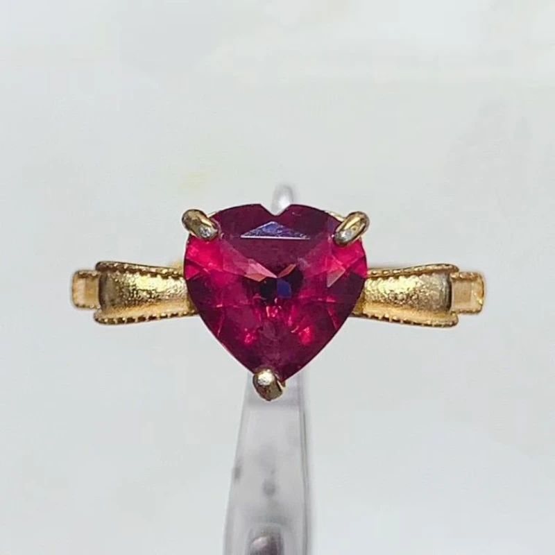 925 Sterling Silver Natural Garnet Ring for Women, 8x8mm Heart Cut Gemstone Gold Plated Ring, with Certificate Fine Jewelry Gift