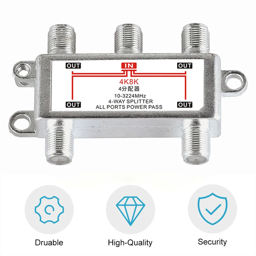 10-3224MHz 4 Way Satellite Antenna Cable TV  Distributor 4K8K F Type SP-04 Splitter TV Equipments Signal Receiver for SATV/CATV
