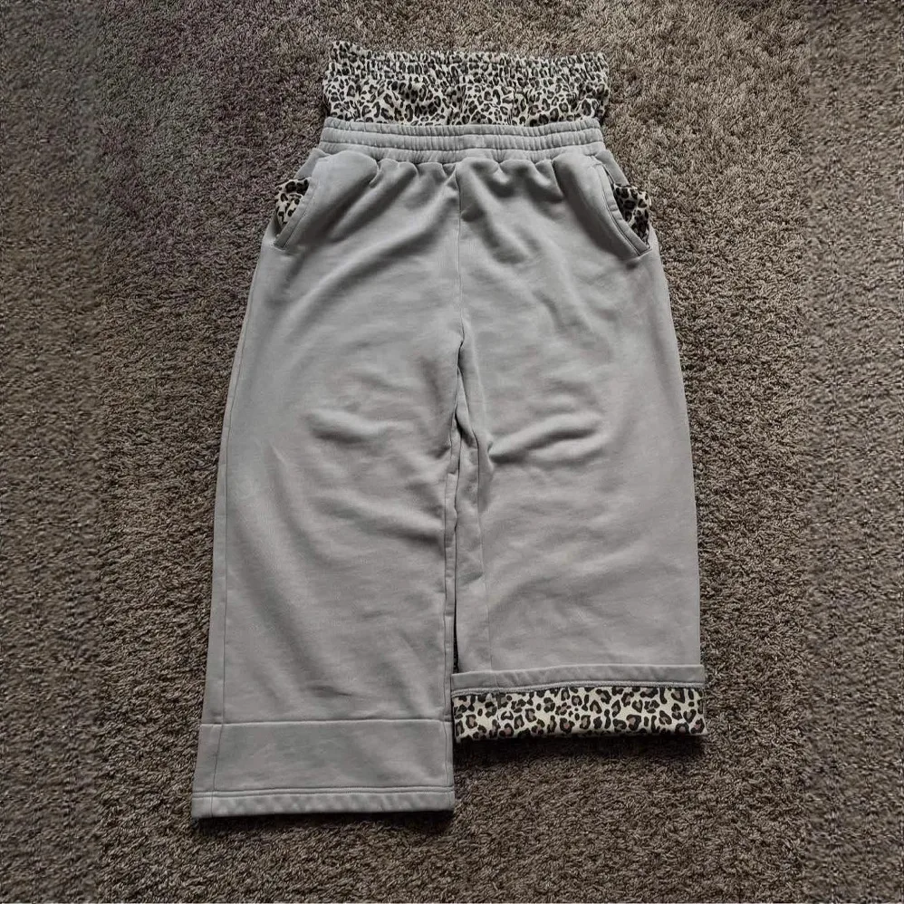 ヨーロッパとアメリカのレトロトレンド、ゆったりとしたカジュアルなパッチワーク、ヒョウ柄、ダブルウエスト、フェイクツーピーススポーツパンツ、ファッショナブルなY2K