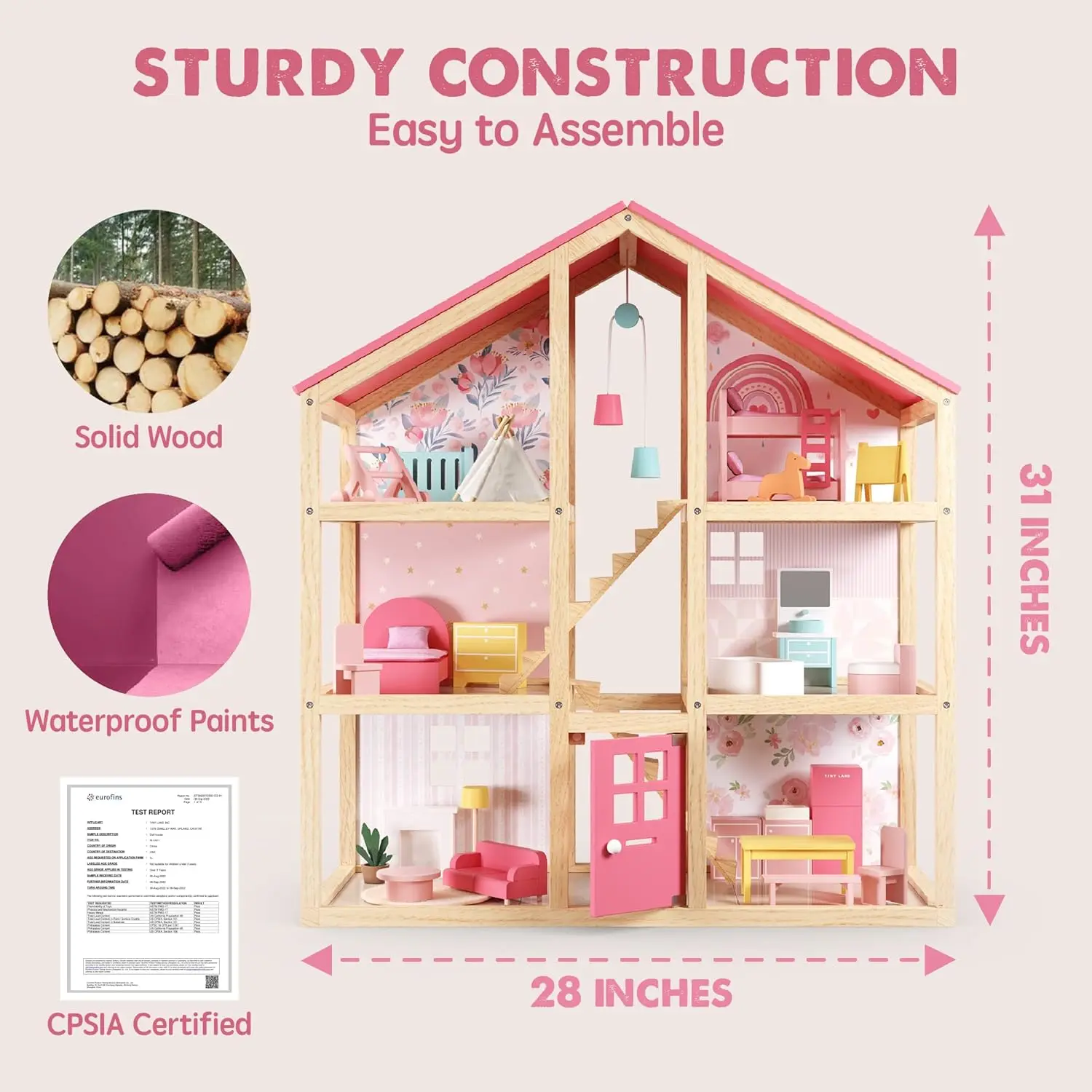 Casa de muñecas de madera para niñas - Casa de muñecas de madera de 6 habitaciones, casa de muñecas de simulación DIY con accesorios de muebles de 30 piezas, regalo creativo f