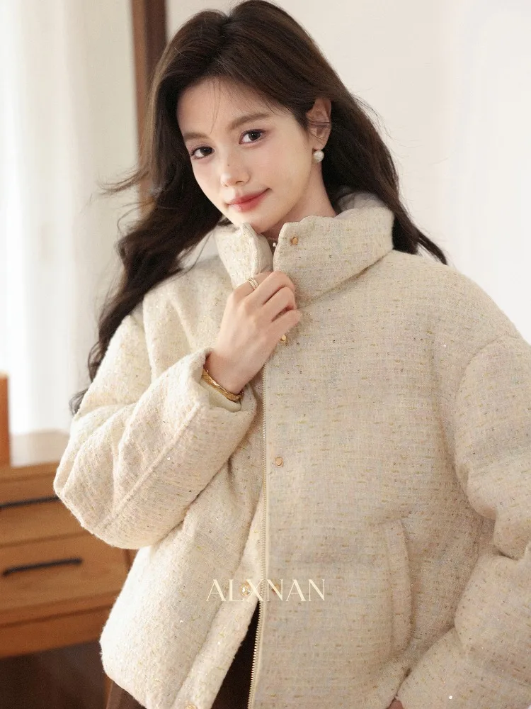 ALXNAN Damska Zimowa Kurtka Puchowa Parka Ocieplana Gruba Ciepła 90% Puch Kaczy Nowa Wodoodporna Modna Odzież Wierzchnia Damska 2025 L59139