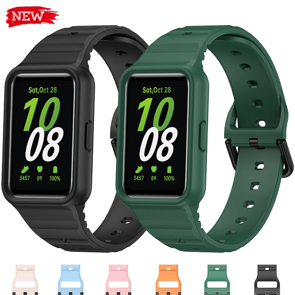 Armor Strap+Case for Samsung Galaxy Fit 3 Silicone Strap Protective Soft Case Full Coverage for Galaxy Watch Fit 3 Accessories