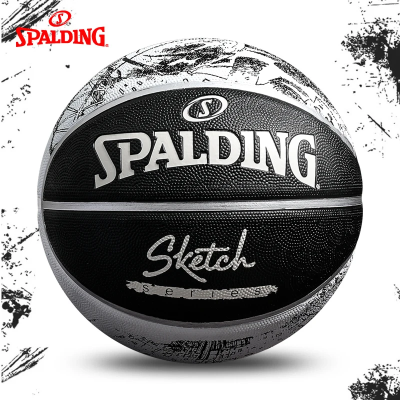 spalding-basketball-no7-black-white-sketch-adult-outdoor-competition-training-wear-resistant-rubber-for-sports-fitness-fans