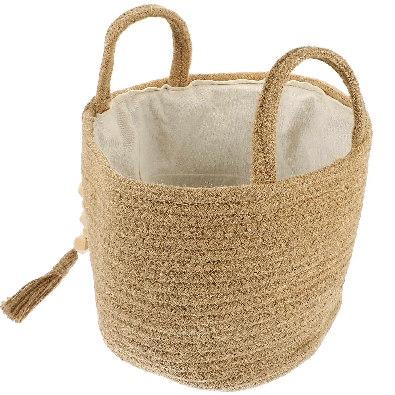 

Jute Lined Handbasket Cotton Rope Woven Laundry Basket Storage Organizer Small Sundries Snack Baskets Household Holder Tidy