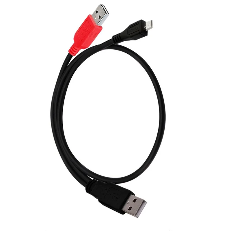 USB 2.0 Micro -B (M) to Dual USB 2.0 A (M) Y Cable (Black) - Dual USB Supplies an Extra Boost of Power! 80/20CM