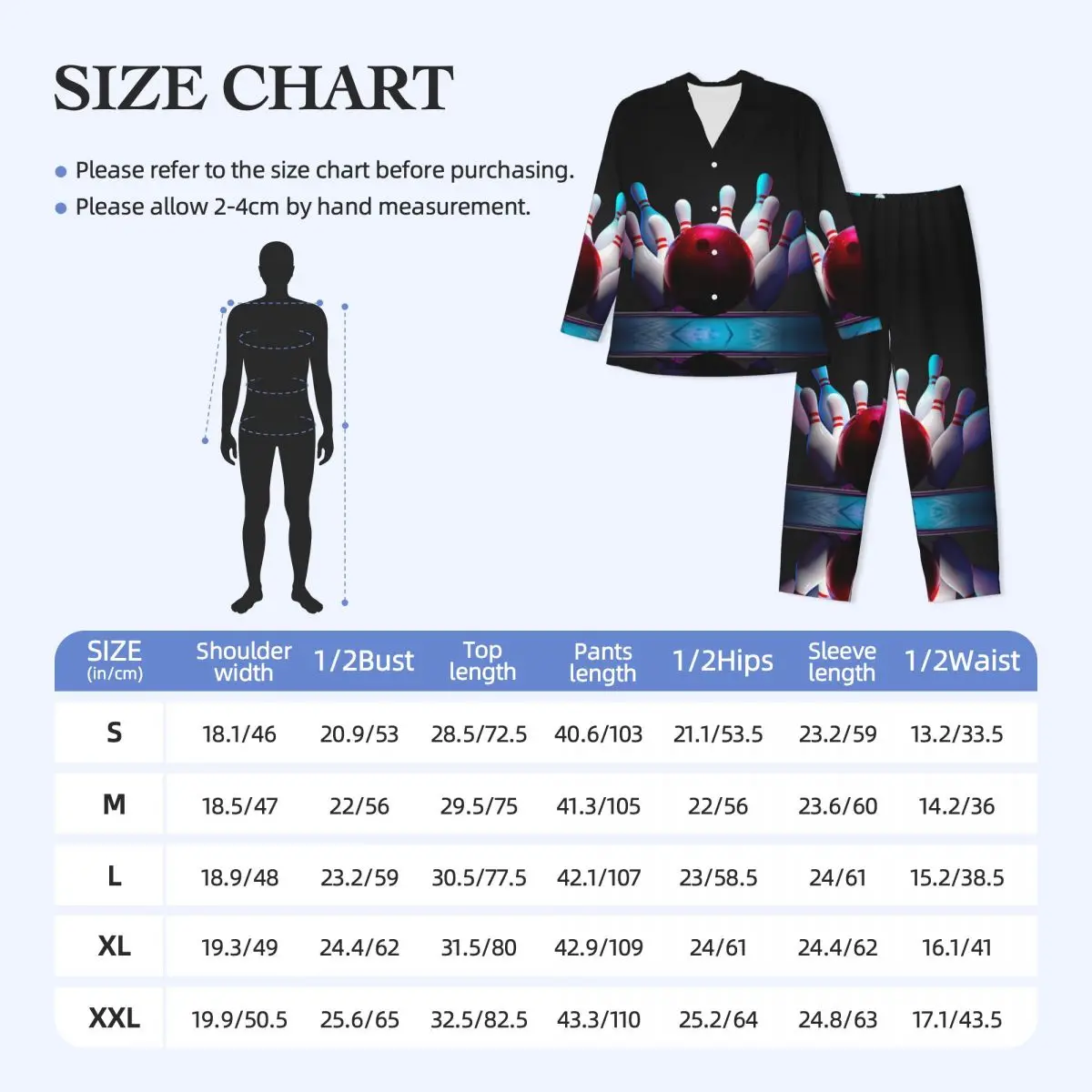Men Pajamas Set of Autumn Winter Long-Sleeved Bowling Ball Hitting Pins Home Clothing Sleepwear 2PCS/Set
