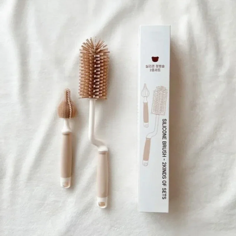 Conjunto de Escovas de Silicone para Mamadeiras e Bicos com Cabo Longo, Limpador Rotativo de Canudos, Acessórios Portáteis para Alimentação de Recém-Nascidos