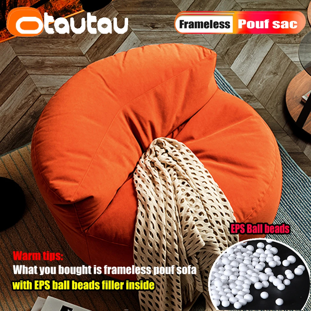 OTAUTAU Thick Soft Chenille Bean Bag Cover without Filler Washable Floor Corner Seat Beanbag Pouf Ottoman Chair Furniture SF011