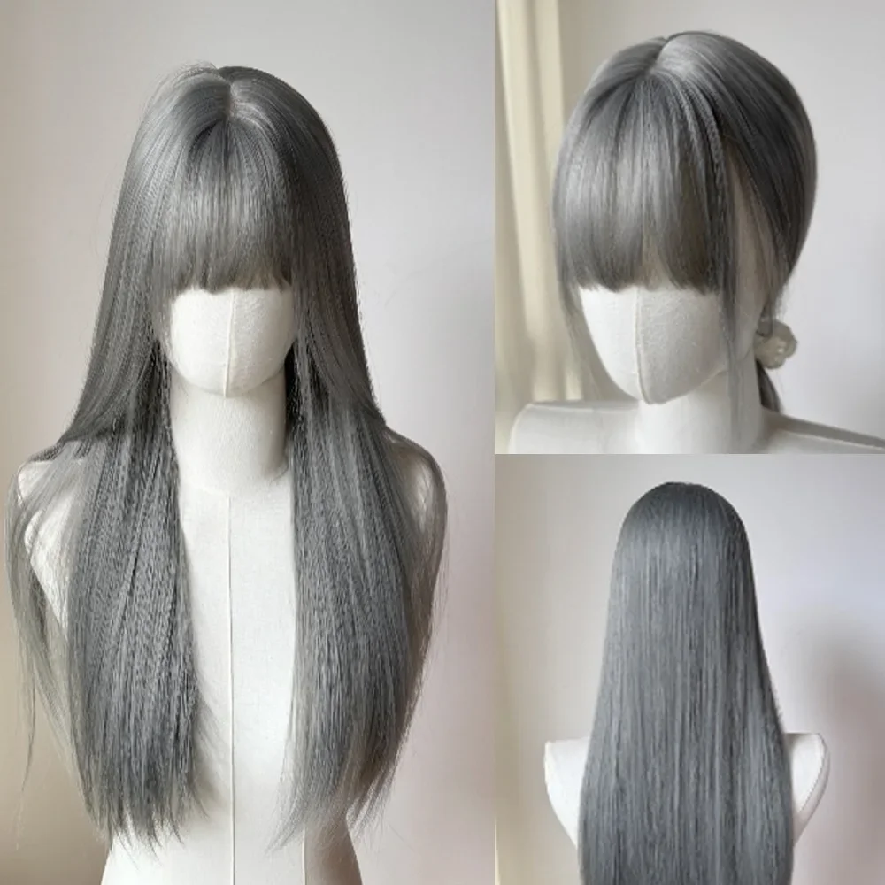 

Gray Silver Wig for Women Long Straight Hair Natural Realistic Headband Lolita Cosplay Wig for Daily Use Heat Resistant 가발