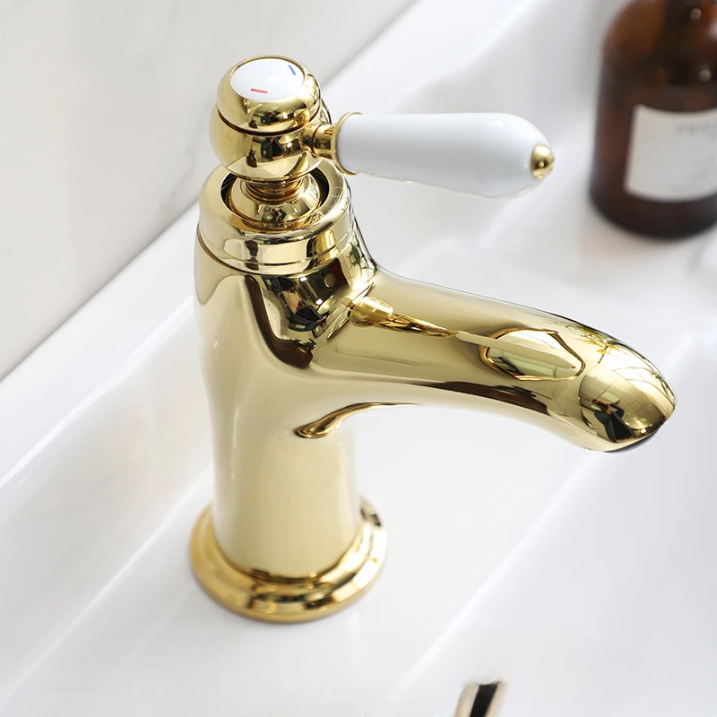 Single handle washbasin faucet, hot and cold water, single hole ceramic valve core, all copper ceramic handle