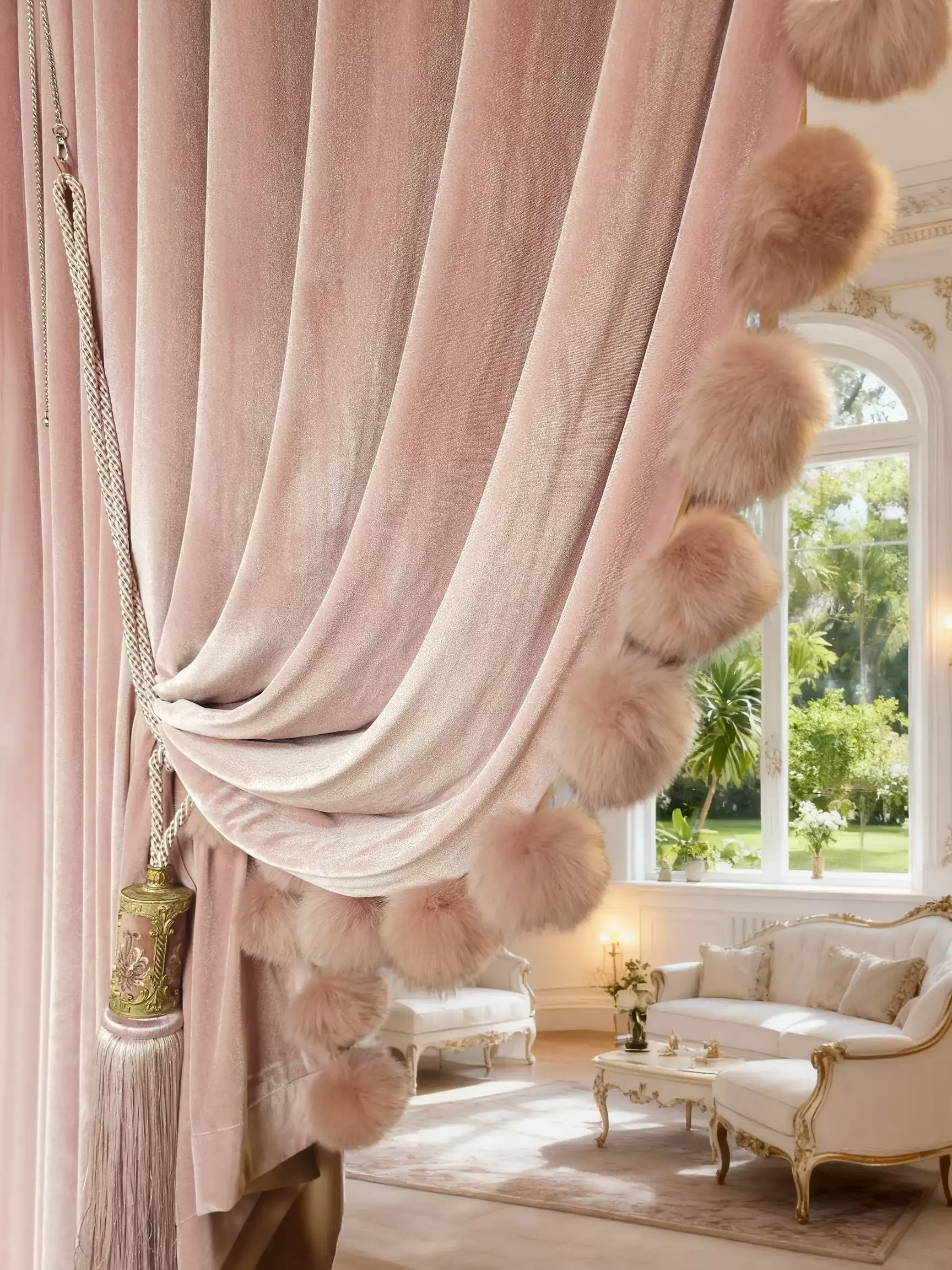 New French Luxury Pink Velvet Curtains for Living Room Bedroom Princess Style High-end Villa European Style Textured Customize