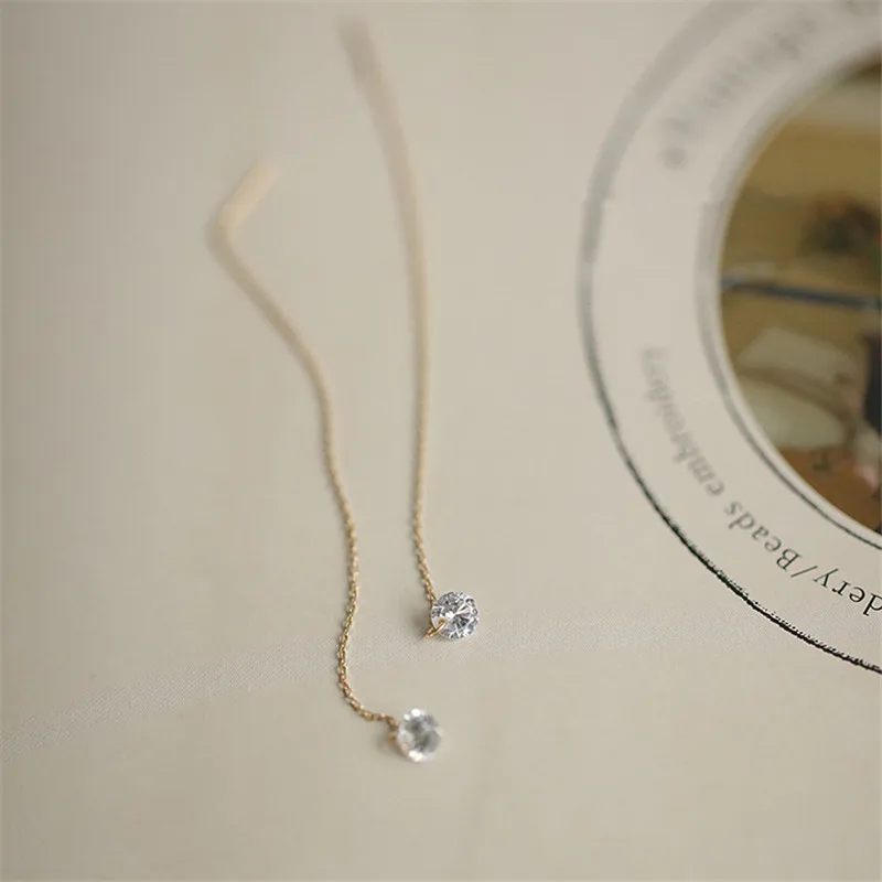 925 Sterling Silver 14k Gold Plated Ear Wires Long Temperament Versatile Tassel Zircon Earrings for Women Wedding Jewelry - view 6