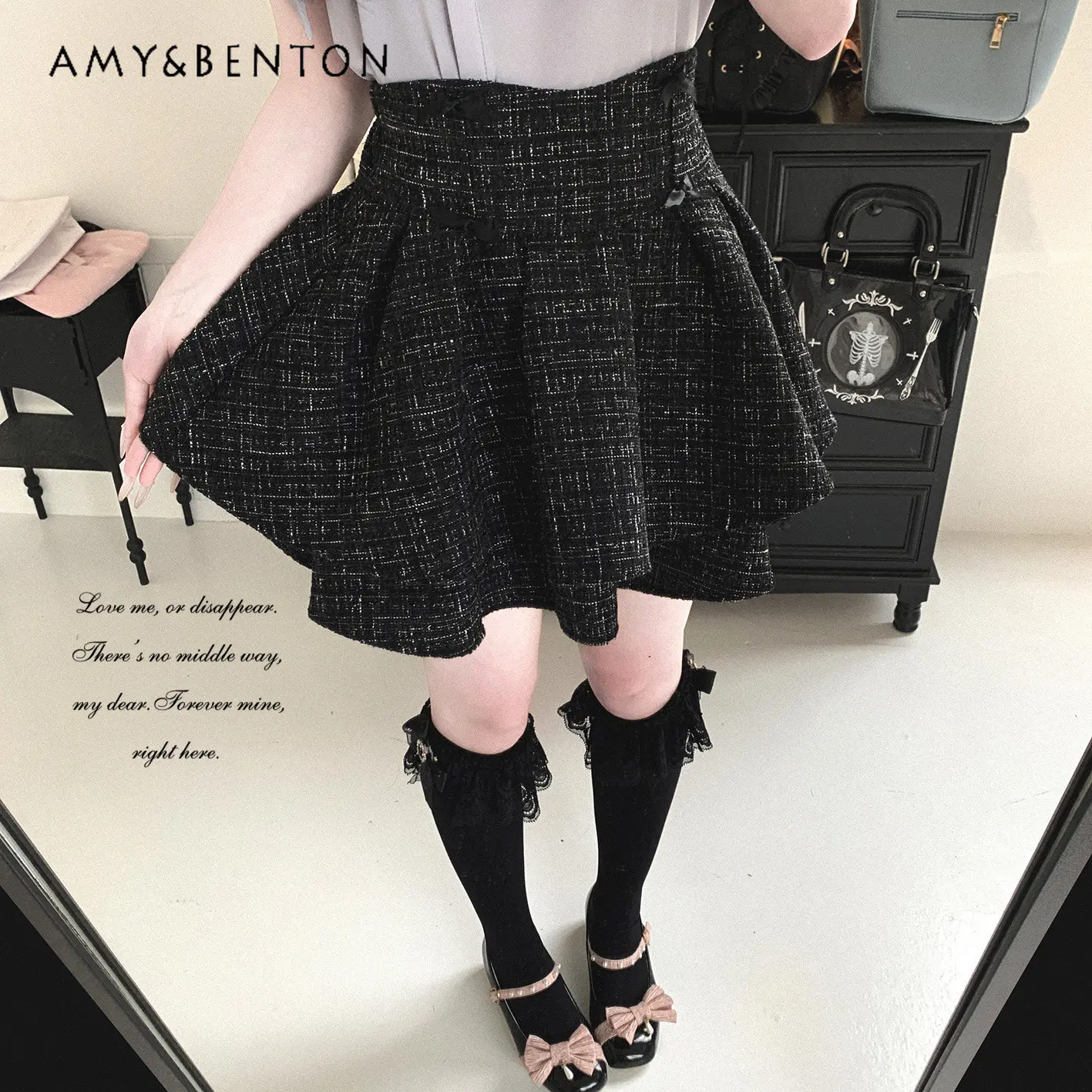 

Original Japanese Sweet Bow Double Skirt Women Mine Series Elegant Fairy Style High Waist Slim Mini Tutu Skirt A-line Skirts