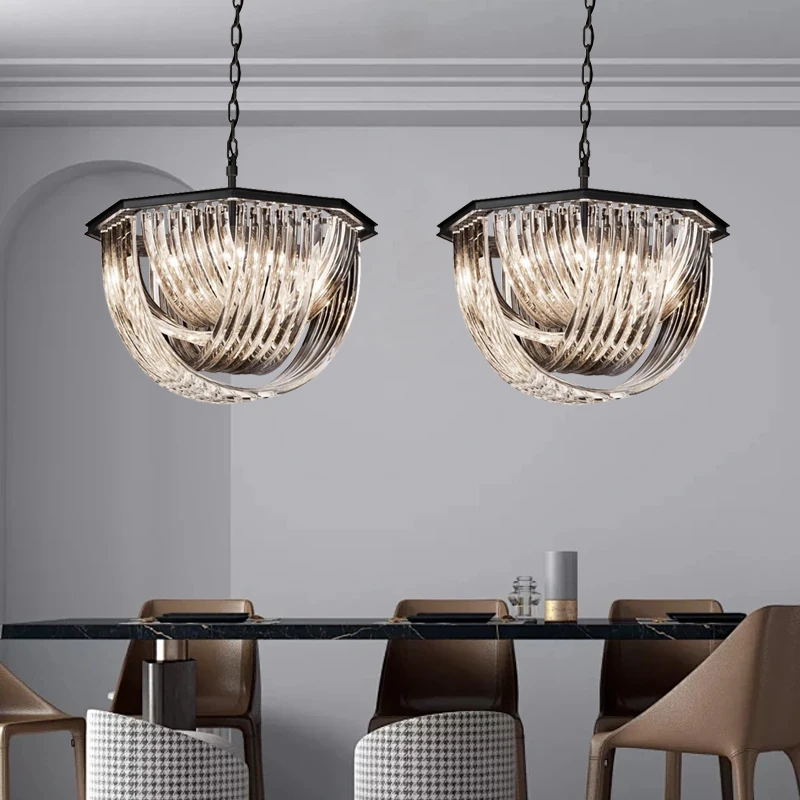 

Black Gold Curved Crystal Glass Ceiling Pendant Lights, Nordic Luxury Dining Table Lighting Dimmable Home Decor Lamparas