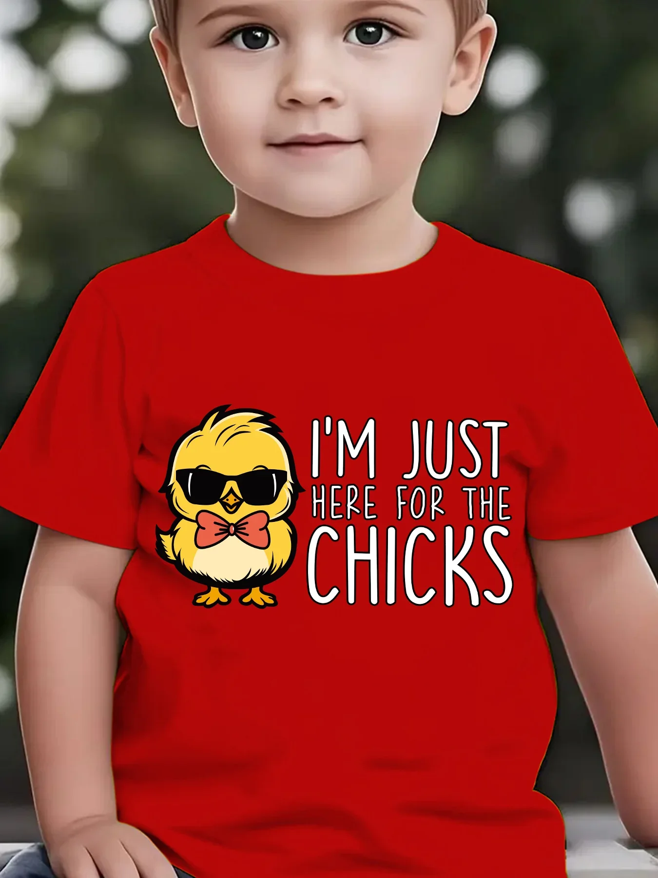White Kids Short Sleeve Tee Cool Yellow Chick With Sunglasses Bow Tie I'm Just Here For The Chicks Funny Slogan Casual Boys Top