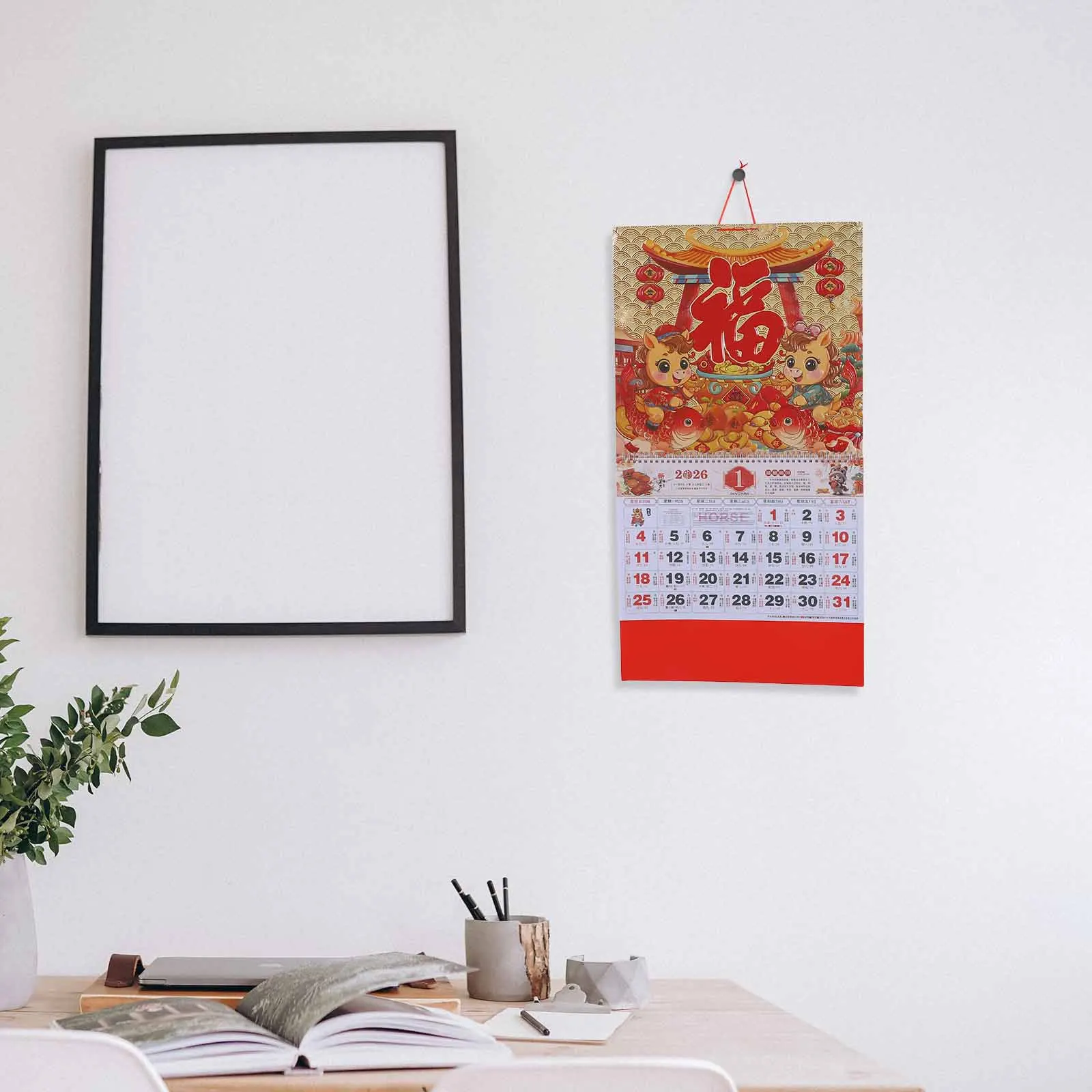 

Chinese Wall Calendar 2026 Year of The Horse Hanging Calendar Traditional Design Feng Shui Monthly Planner Home Office