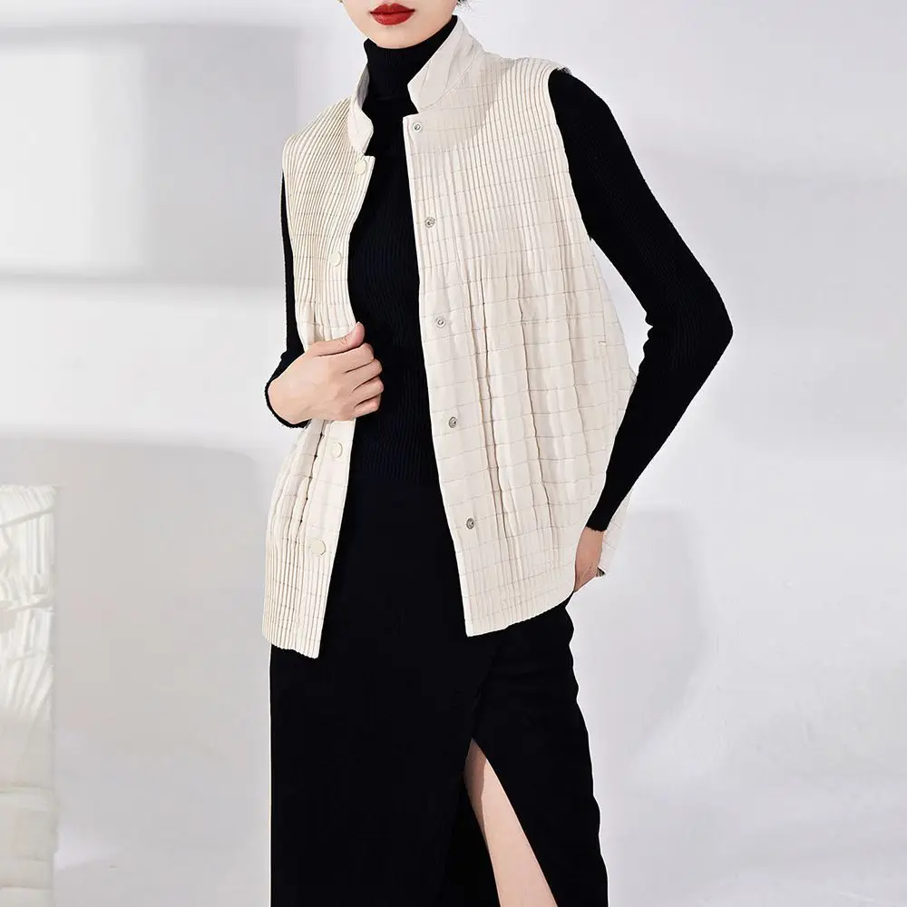 

2025 весенне-осенний женский жилет с воротником-стойкой, повседневный складной жилет