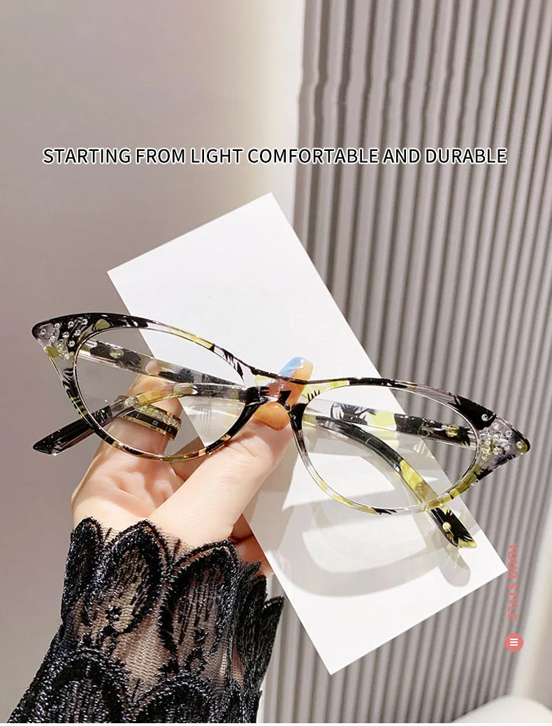 Neue Lesebrille Mann Frau Cat Eye Strass Leser Unisex Mode Blockieren Blau Licht Brillen Bunte Brillen – Detail 6