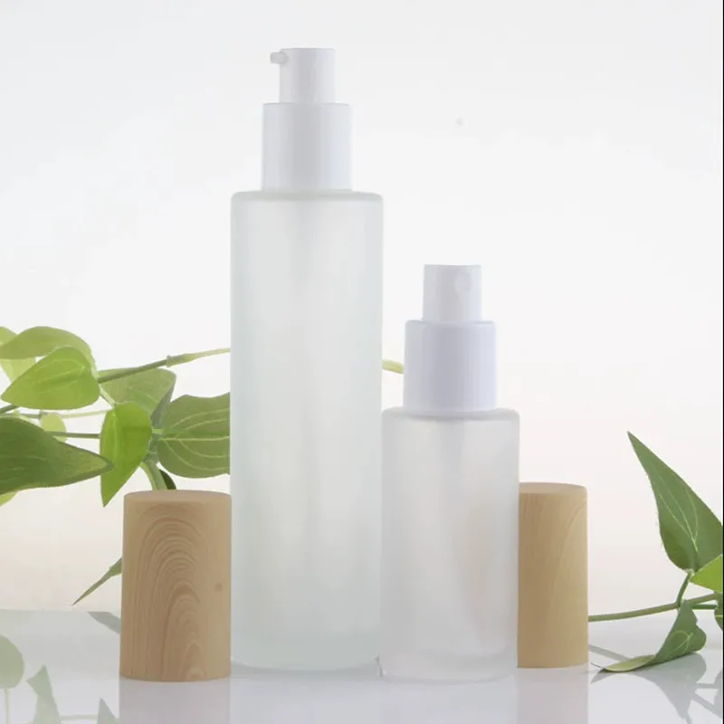 Milchglas leeres Glas Topf Sprüh flasche kosmetische Gesichts creme Lotion Behälter Kunststoff Holzmaserung Deckel Reise nachfüllbare Flasche