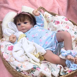 46CM Finished Reborn Baby Doll Felicia Newborn Open Blue Eyes Doll Soft Hand-Rooted Hair 3D Skin Tone Visible Veins Gift Toy