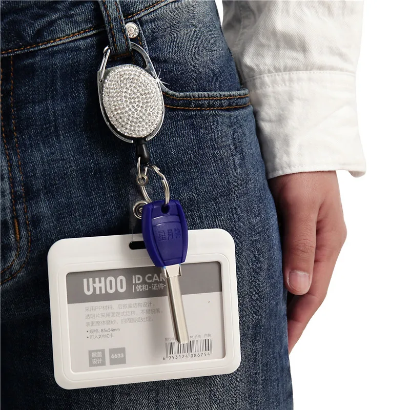 Bling Rhinestones Badge Reel Name Tag Work Card Retractable Badge Holder ID Card Holders Recoil Chain Clips Belt Nurse Doctor