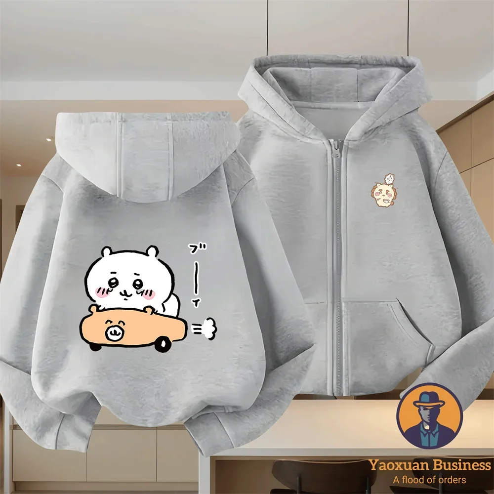 

2 14Y Hot Sale Autumn Winter Kidswear Pure Cotton Chiikawa Anime Printed Casual Zipper Hoodie