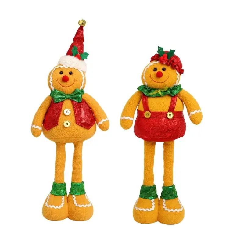 Plush Christmas Cookie Character Figure with Extendable Legs for Shelf, Tabletop and Windowsill Holiday Party Decoration D2RD