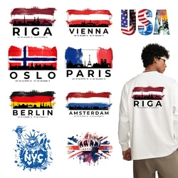 City Architecture Miracle Heat Transfer Stickers Statue of Liberty Printed Crown Iron On Clothes DIY Men's and Women's T-shirts