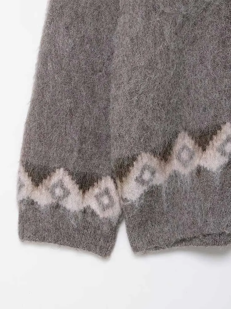Estilo europeu e americano outono recém chegados roupas femininas da moda, versátil decote em v desbotado jacquard malha cardigan