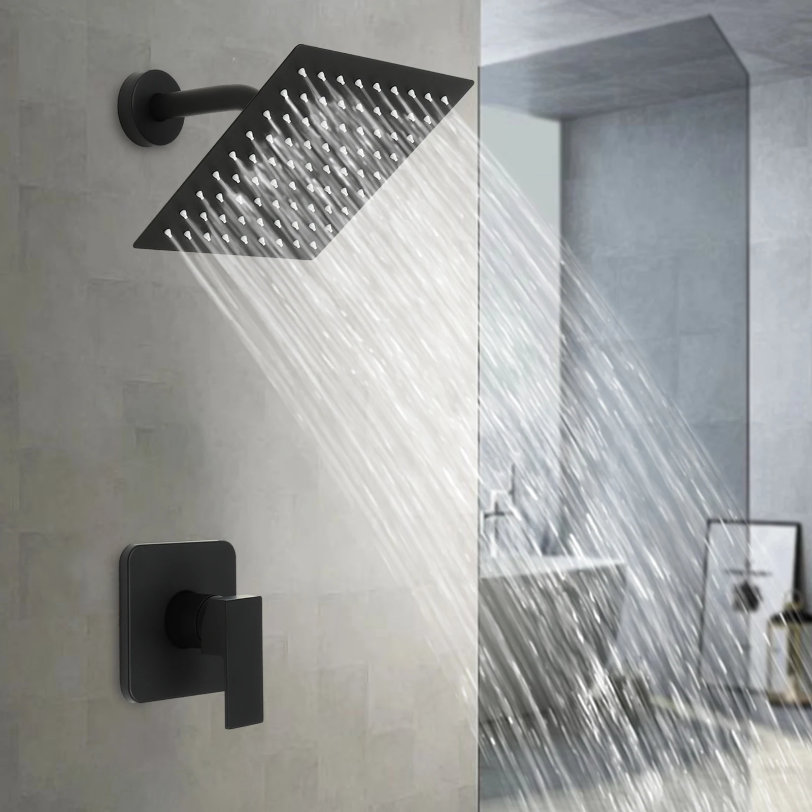 Bathroom Shower Faucet Set Rain Shower System with Valve Shower Fixture Combo System Unit Set Black