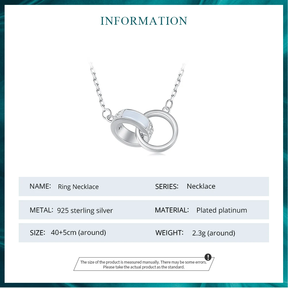 Bamoer 925 Sterling Silver Double Circle Interlock Pendant Necklace Double Ring Collarbone Neck Chain for Women Jewelry BSN295