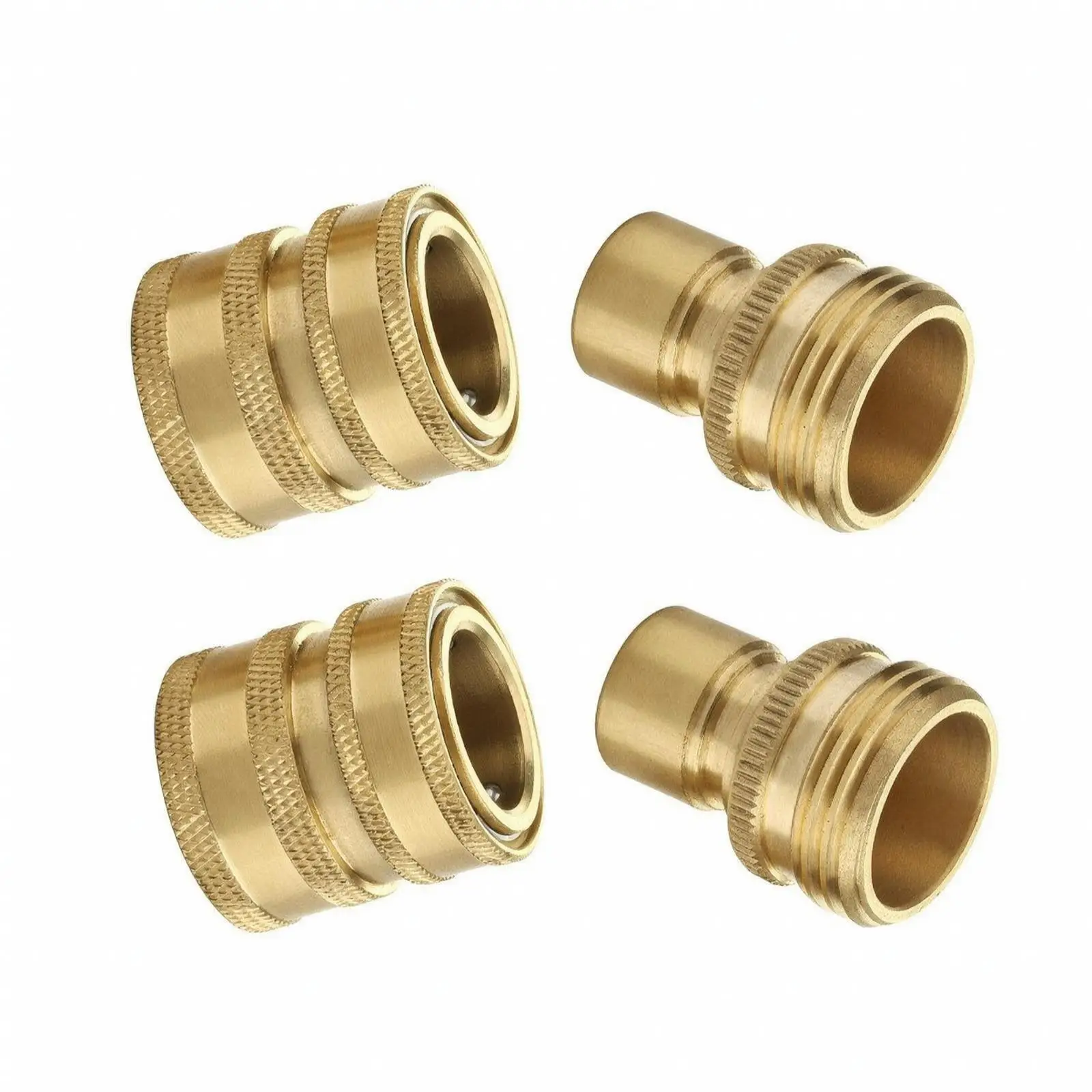 4 Pieces Garden Hose Push-to-Connect Adapter Metal Set Push-to-Connect Coupler Kit with Threaded Fittings Knurled Grip 3/4 Inch