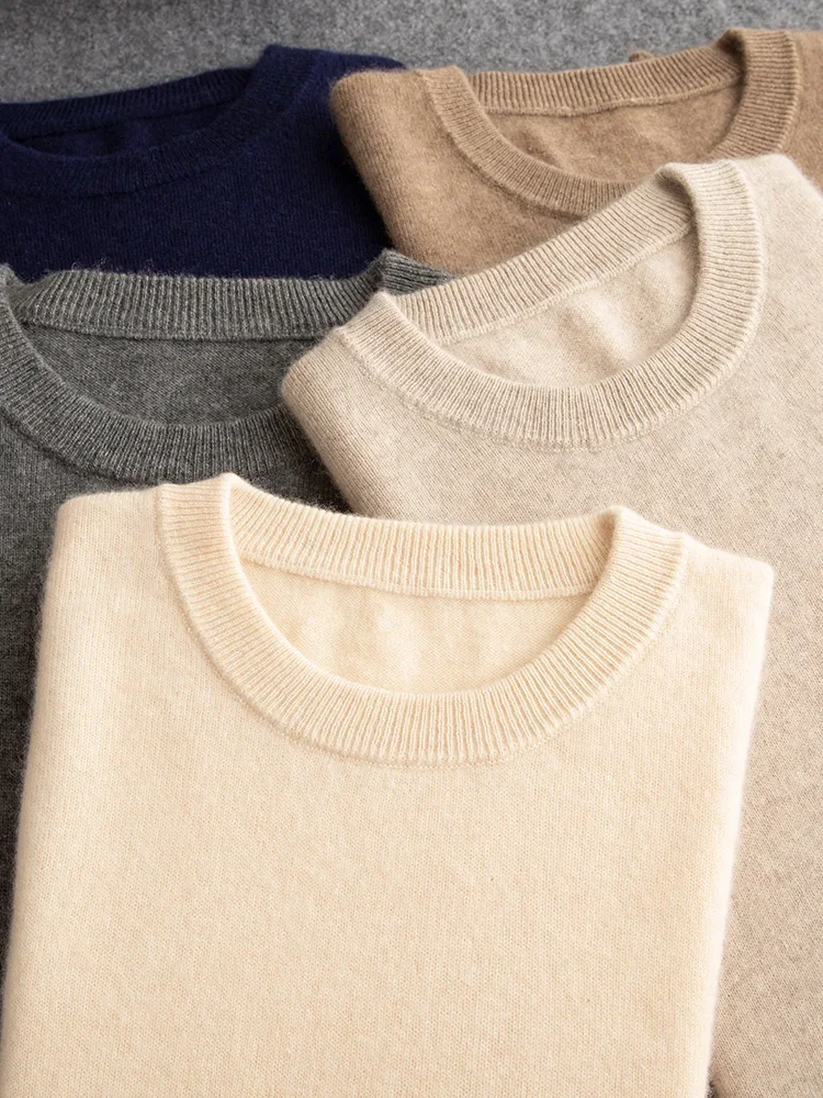 

Spring Autumn Men Sweater 100% Cashmere Long Sleeve O-neck Pullover Soft Warm Pure Color Large Size Knitwear Men Clothing