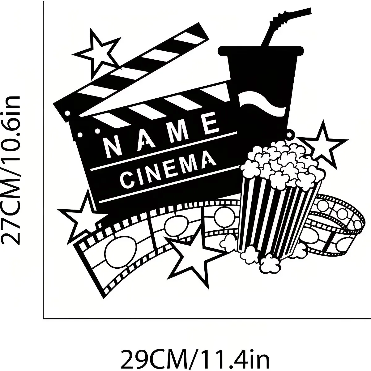 Personalized Home Theater Metal Wall Art - Customizable Movie Name Sign with Clapperboard, Popcorn, and Film Reel Design