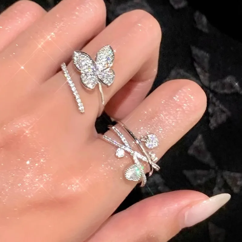 

New Arrival 925 Sterling Silver Butterfly Zircon Love Ring for Women Girl Gift Flicker Banquet Temperament Jewelry Dropshipping