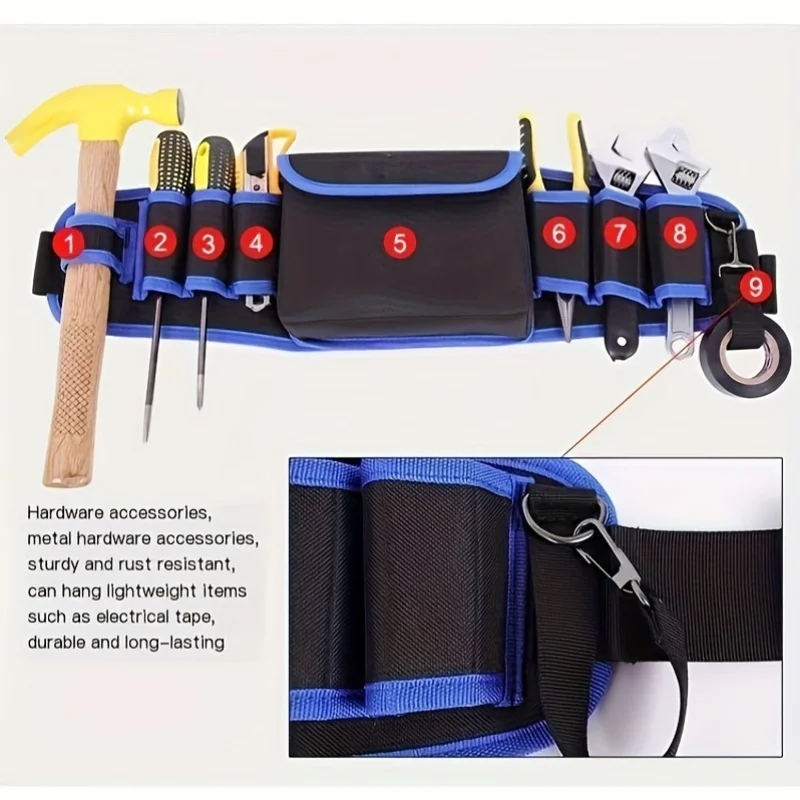 One-Piece Blue-Black Red-Black Tool Bag, Waist Bag, Canvas Multi-Functional Repair Hardware Tool Storage Belt, Oxford Cloth Electrician's Tool Bag