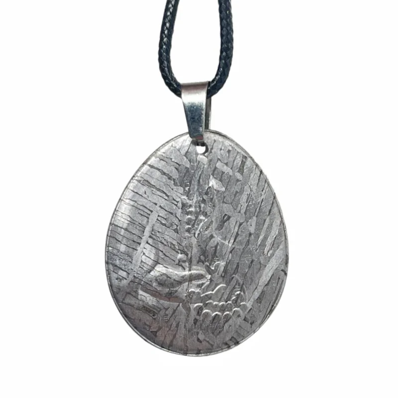  Muonionalusta Meteorite Series Hand Polished Teardrop Pendant Natural Meteorite Slab Mineral Specimen Jewelry Gift LK323