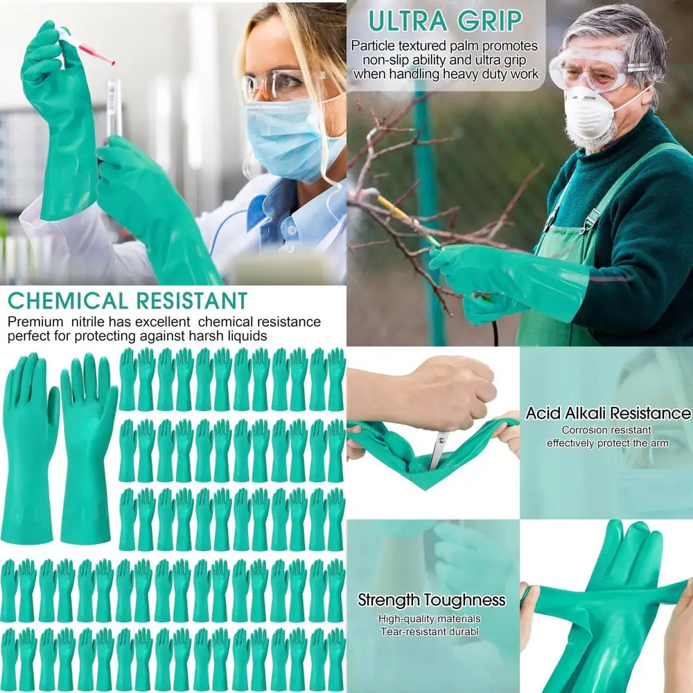 

Сверхпрочные толстые нитриловые перчатки, размер XL, для интенсивной уборки, устойчивые к кислотам, щелочам и маслам.