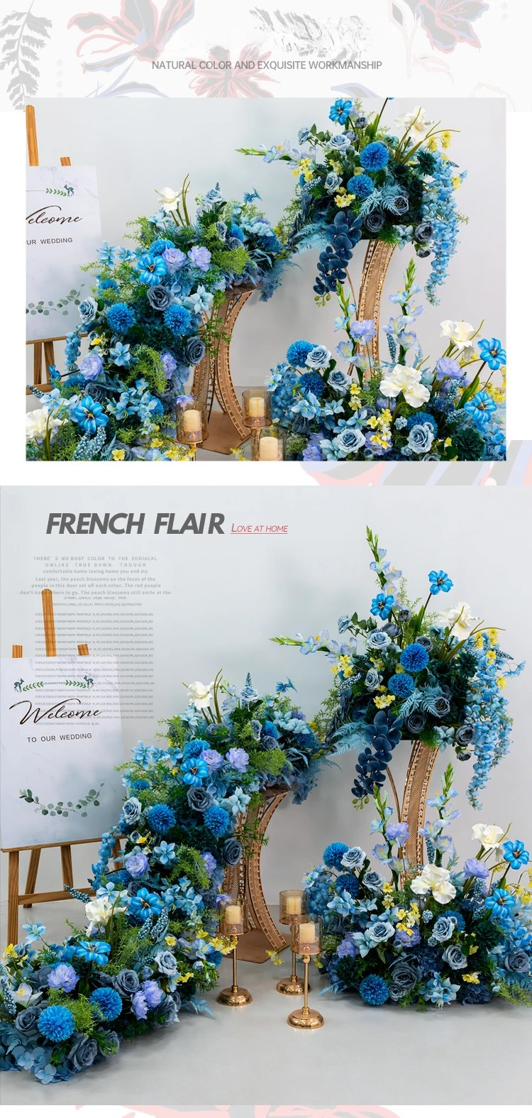 Hellblaue Künstliche Blumenreihe Wasserfall-Tischblume Großhandel Hochzeits-Party-Tischdekoration Künstliche Seidenblumen Event-Dekoration – Detail 5