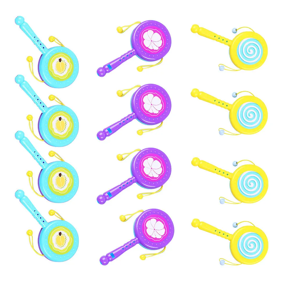 Hochet pour tout-petits, 12 pièces, tambour à main à motifs de dessin animé pour bébé, Shakers éducatifs pour nourrissons, améliore le développement de la Coordination