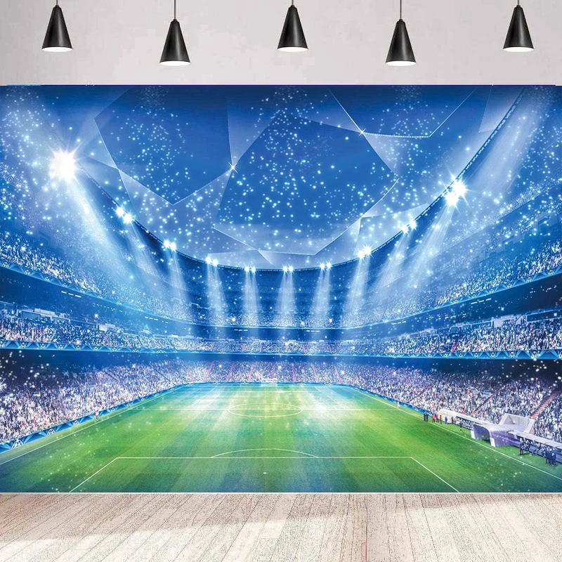 

Soccer Field Photography Backdrop Stadium Soccer Competition Fans Night Spotlight Background Party Backdrop Wall Banner Poster